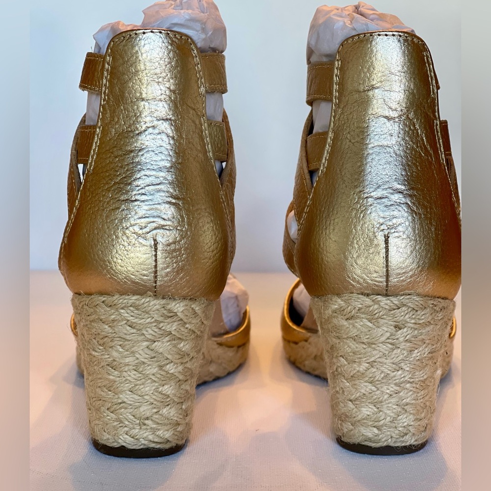 NIB VIONIC GOLD ARUBA CALYPSO WEDGE SANDALS WOMENS SIZE 5 LEATHER ESPADRILLES - Picture 9 of 11